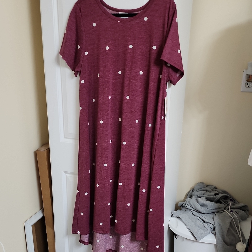 Lularoe Carly Burgundy Polka Dot Dress, NWT
